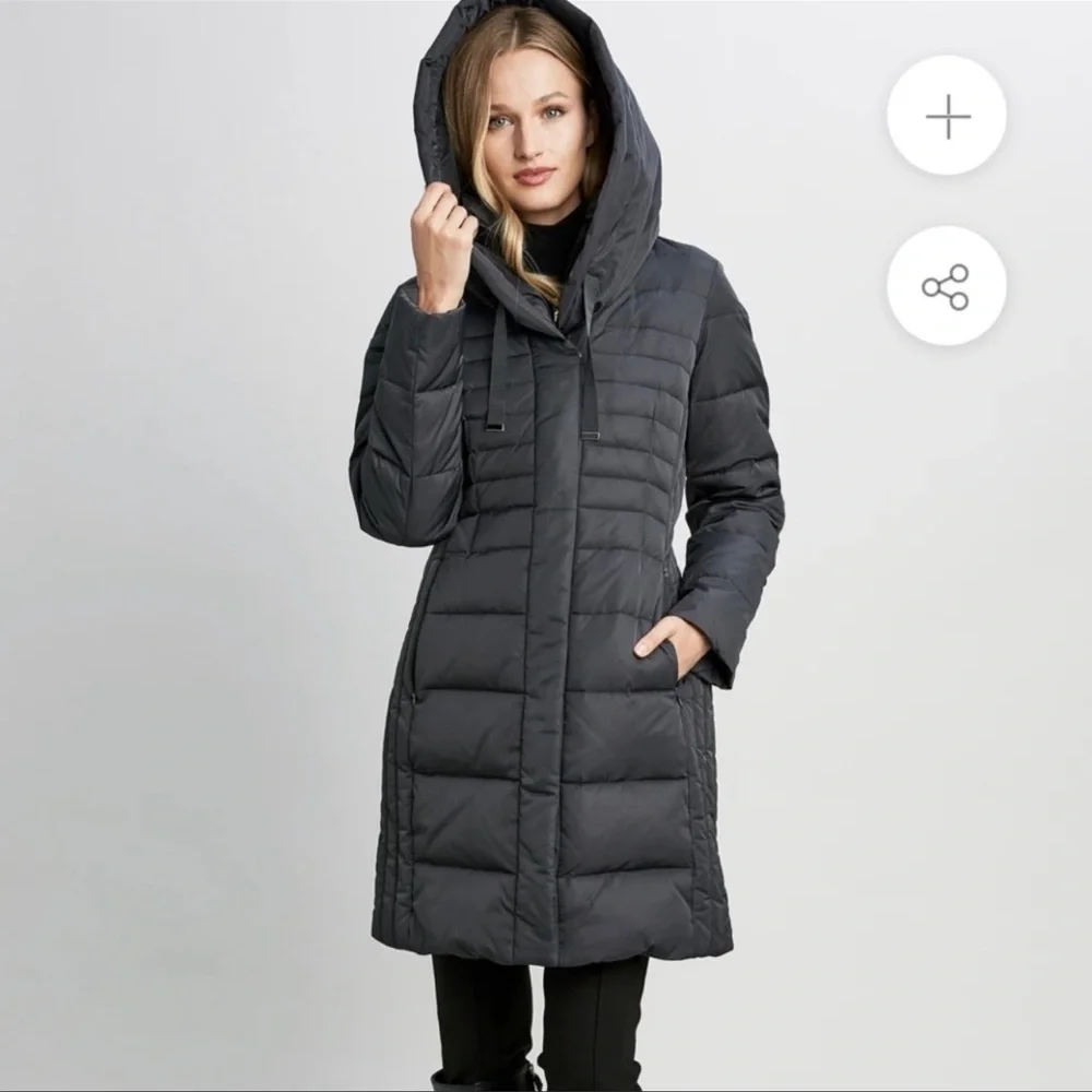 Tahari Black Mia Fitted Puffer Coat 02. - Picture 8 of 16